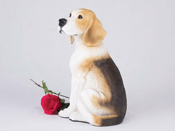 Large 109 Cubic Ins Black, White & Brown Beagle Resin Urn for Cremation Ashes