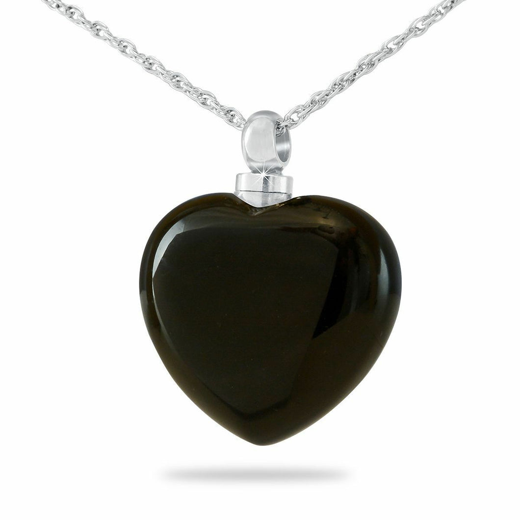 Black Glass Heart Pendant/Necklace Funeral Cremation Urn for Ashes