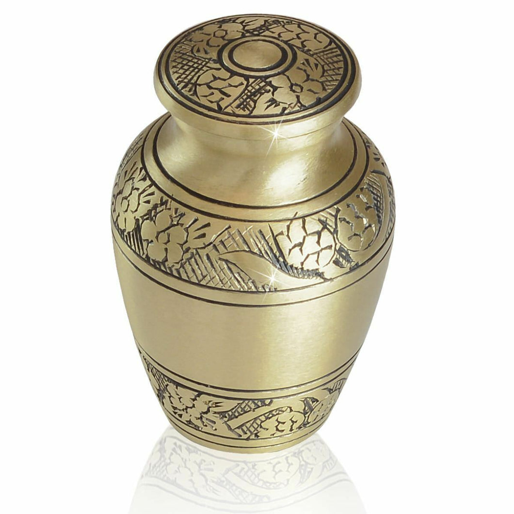 Small/Keepsake 4 Cubic Ins Gold Flower Ring Brass Cremation Urn for Ashes
