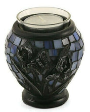 Load image into Gallery viewer, Small/Keepsake Blue Mosaic Iris Tealight Glass Funeral Cremation Urn for Ashes
