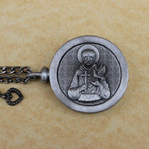 Pewter Keepsake Pet Memory Charm Cremation Urn with Chain - St Francis