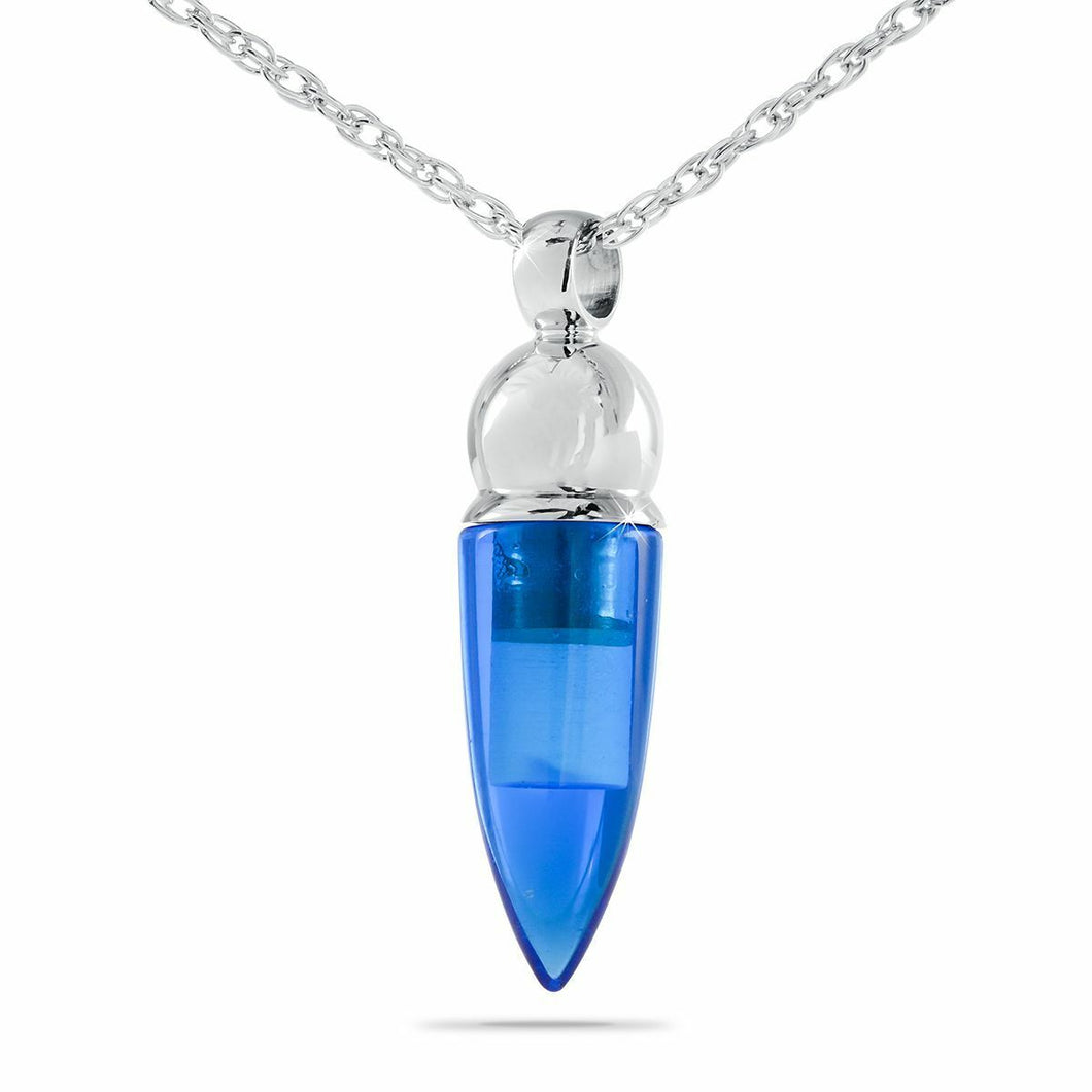 Blue & Silver Stainless Steel Pendant/Necklace Funeral Cremation Urn for Ashes