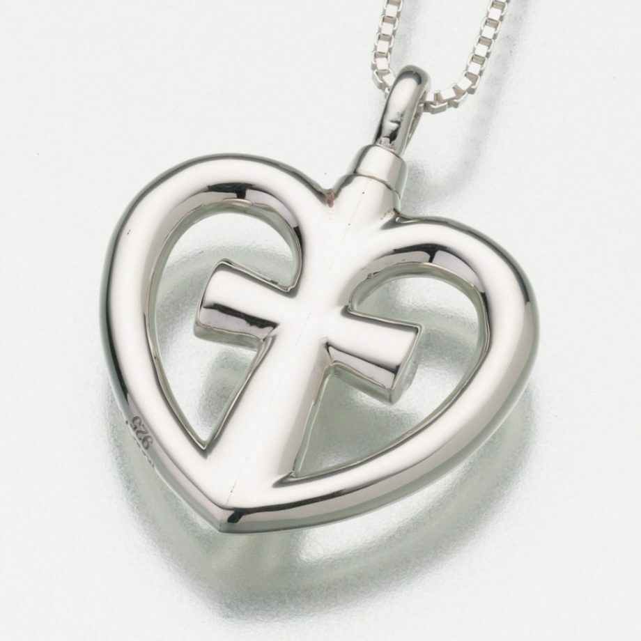 Sterling Silver Love Cross Memorial Jewelry Pendant Funeral Cremation Urn
