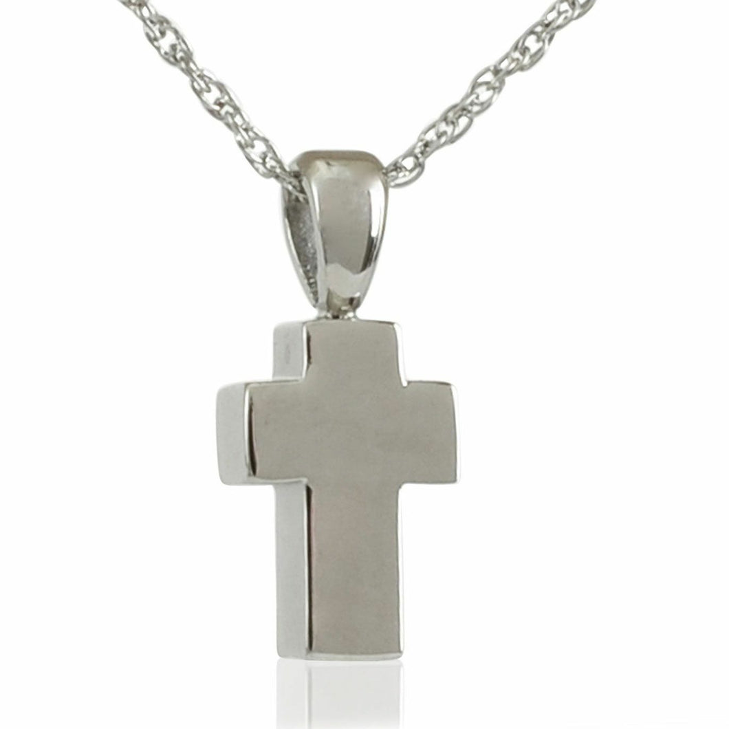 Sterling Silver Petite Cross Pendant/Necklace Funeral Cremation Urn for Ashes