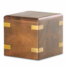 Load image into Gallery viewer, Small/Keepsake 6 Cubic Inch Windsor Wood &amp; Brass Cremation Urn for Ashes
