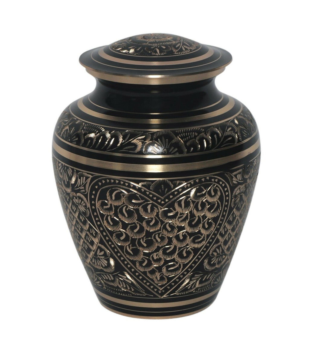 Small/Keepsake 90 Cubic Inches Etched Ebony Brass Funeral Cremation Urn