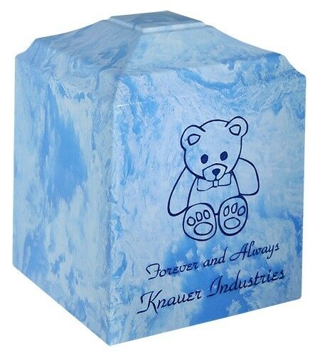 Small/Keepsake 45 Cubic Inch Blue Teddy Cultured Marble Cremation Urn for Ashes