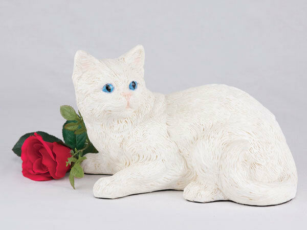 Small/Keepsake 62 Cubic Inches White Shorthair Cat Resin Urn for Ashes