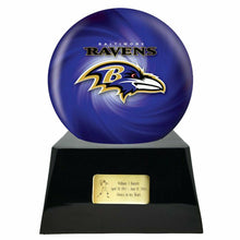 Load image into Gallery viewer, Large/Adult 200 Cubic Inch Baltimore Ravens Metal Ball on Cremation Urn Base
