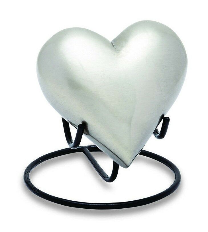 Pewter Heart Keepsake Funeral Cremation Urn, 3 Cubic Inches