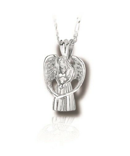 Sterling Silver Praying Angel Funeral Cremation Urn Pendant for Ashes w/Chain