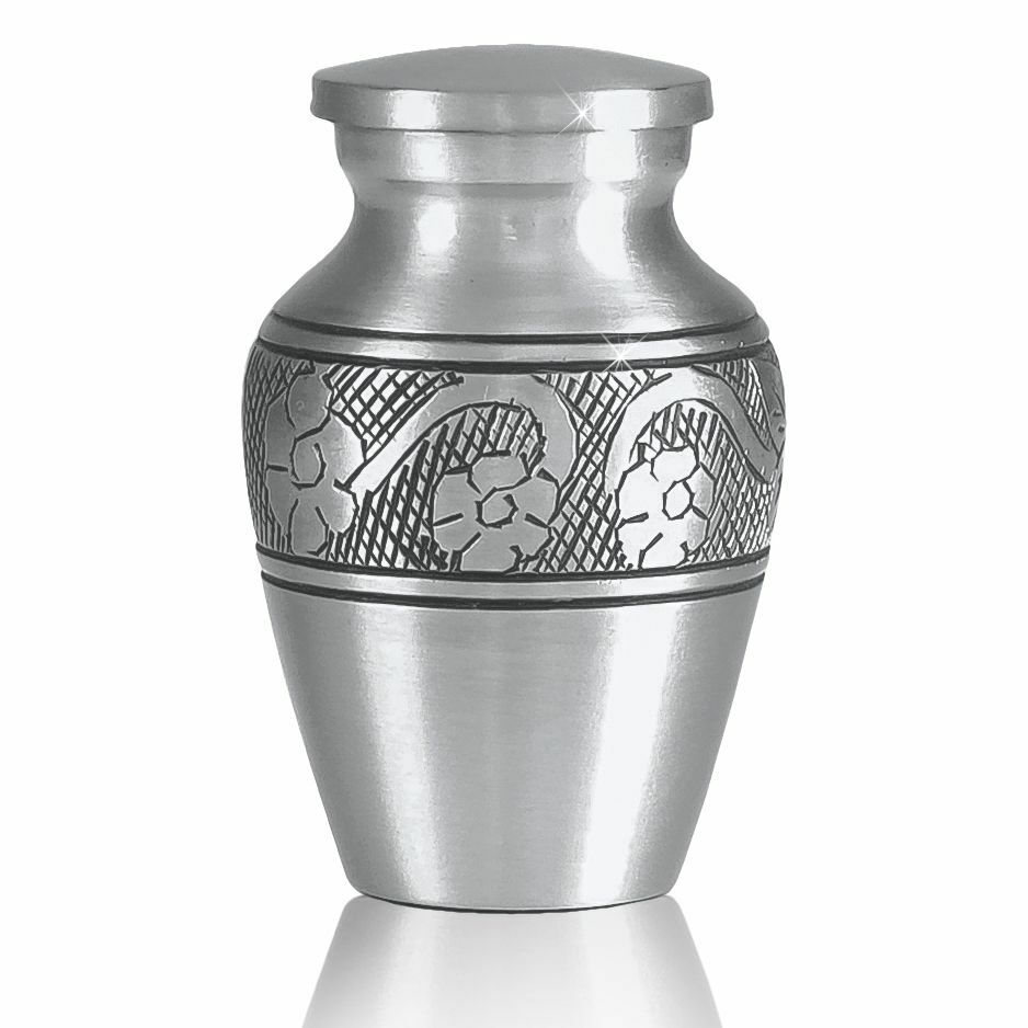 Small/Keepsake 4 Cubic Inches Pewter Flower Ring Brass Cremation Urn for Ashes