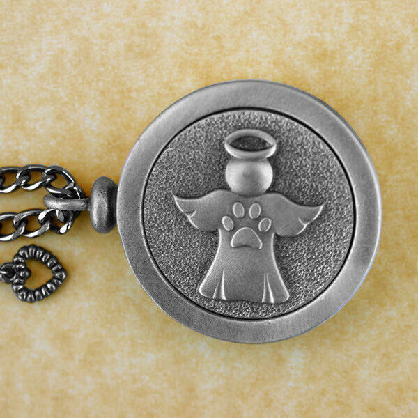 Pewter Keepsake Pet Memory Charm Cremation Urn with Chain - Angel Paws
