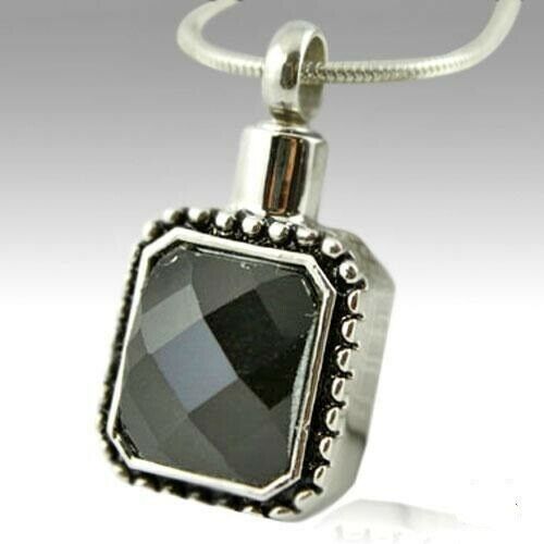 Stainless Steel Square Gem Funeral Cremation Urn Pendant