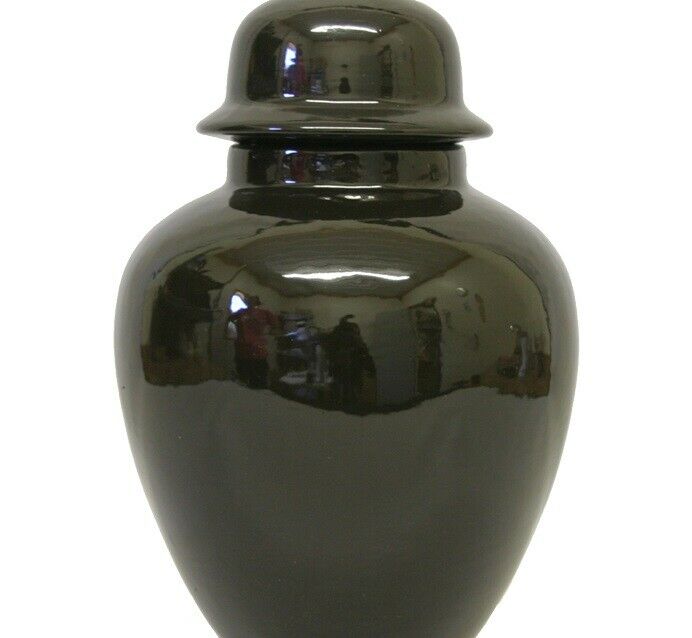 Small/Keepsake 58 Cubic Inch Black Ceramic Funeral Cremation Urn for Ashes