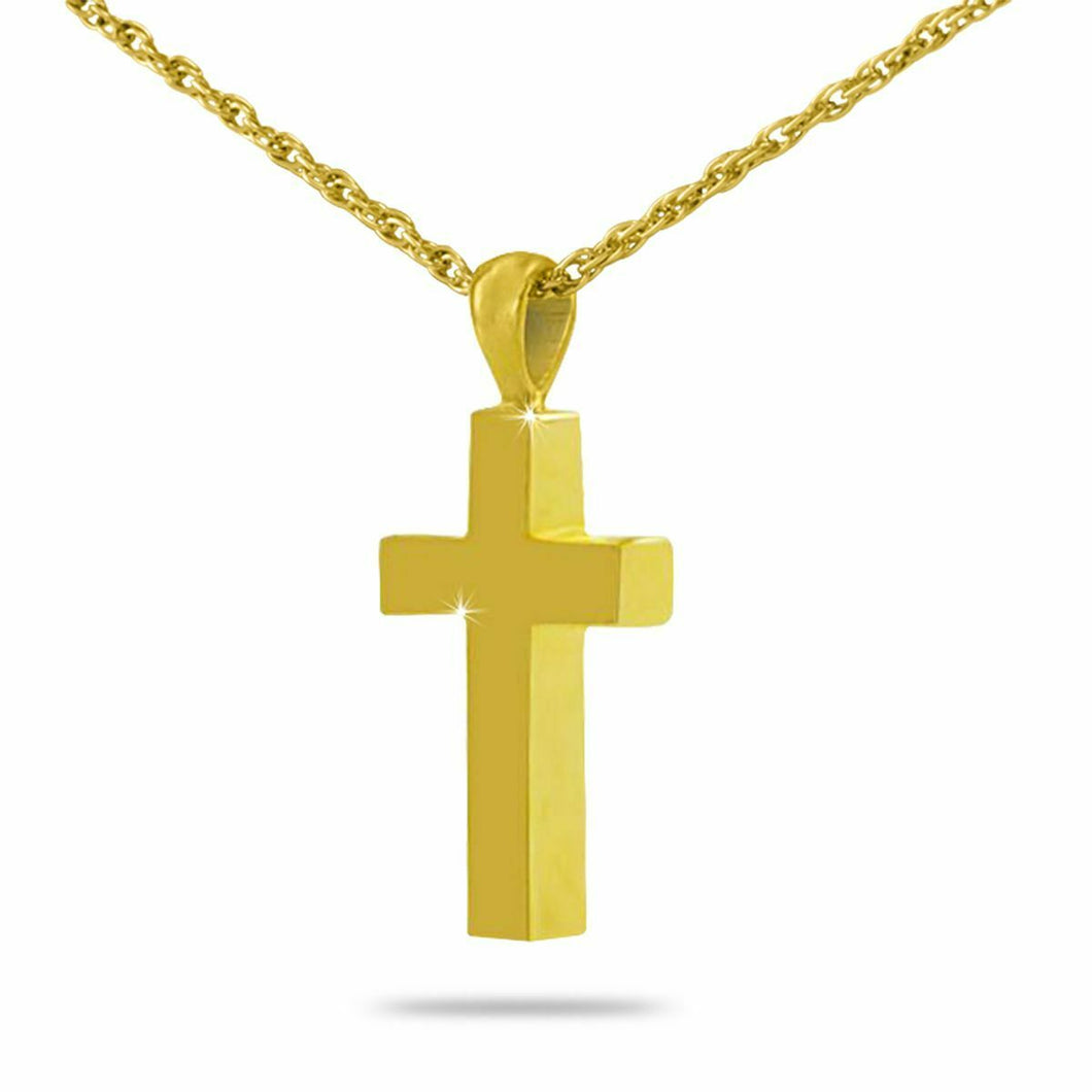 18K Timeless Solid Gold Cross Pendant/Necklace Funeral Cremation Urn for Ashes
