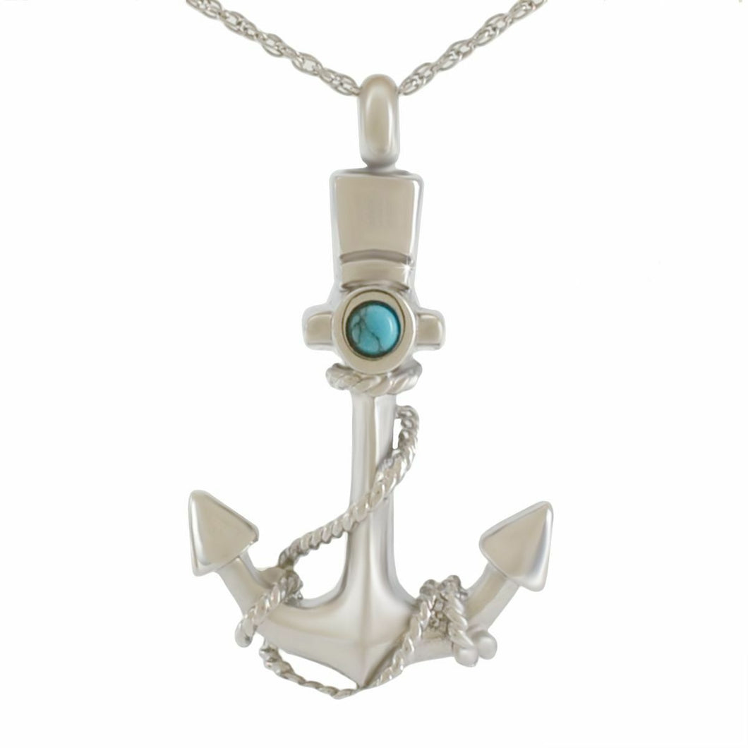 Anchor with Blue Stone Stainless Steel Pendant/Necklace Cremation Urn for Ashes