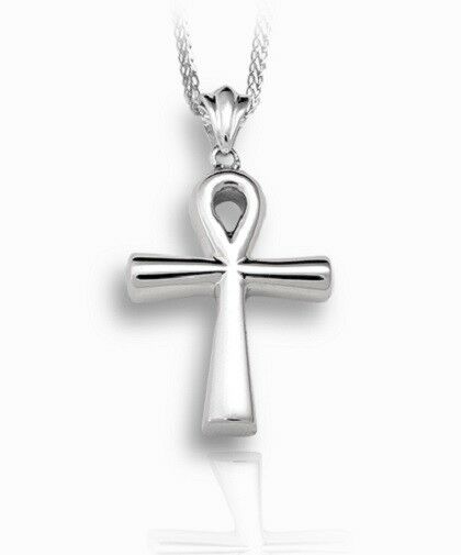 Sterling Silver Ankh Cross Funeral Cremation Urn Pendant for Ashes with Chain