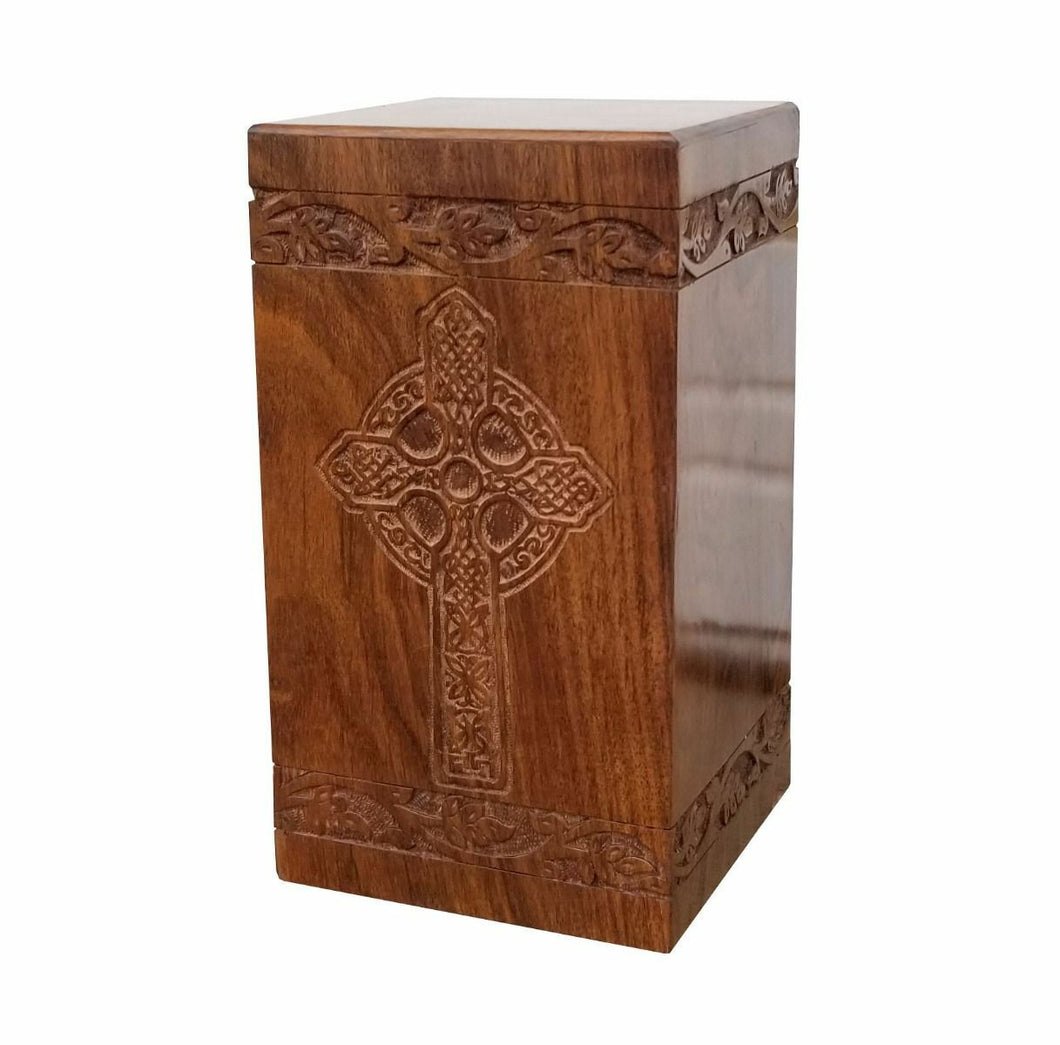 Small/Keepsake 5 Cubic Inch Windsor Cross Wood Funeral Cremation Urn for Ashes
