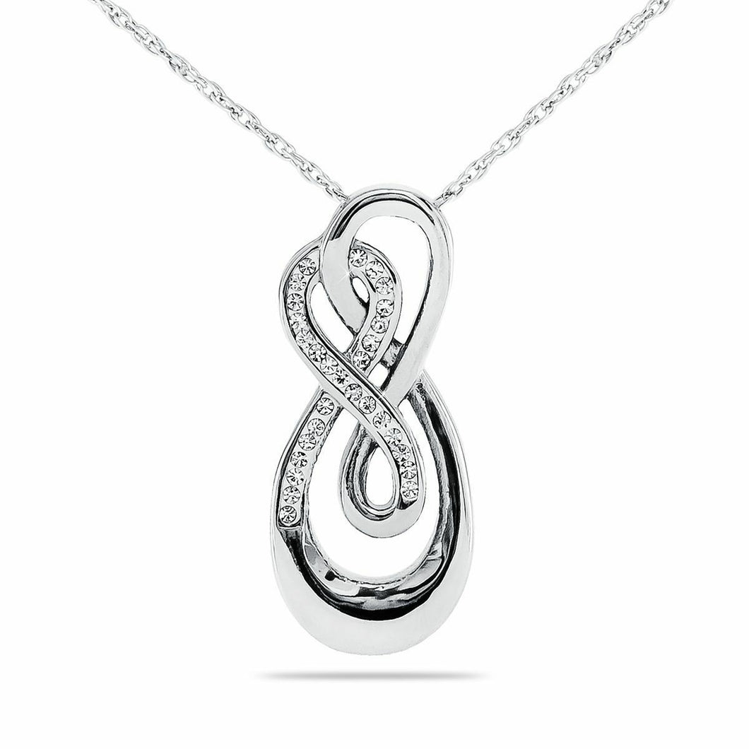 Stainless Steel Double Infinity Crystal Pendant Funeral Cremation Urn w/necklace
