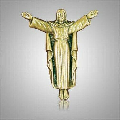 Brass Jesus Applique for Funeral Round Cremation Urn, Pewter Also Available