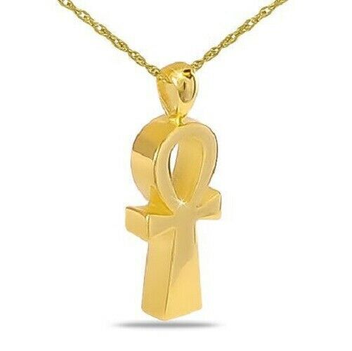 14K Solid Gold Ankh Cross Pendant/Necklace Funeral Cremation Urn for Ashes