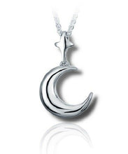 Load image into Gallery viewer, Sterling Silver Moon &amp; Star Funeral Cremation Urn Pendant for Ashes w/Chain
