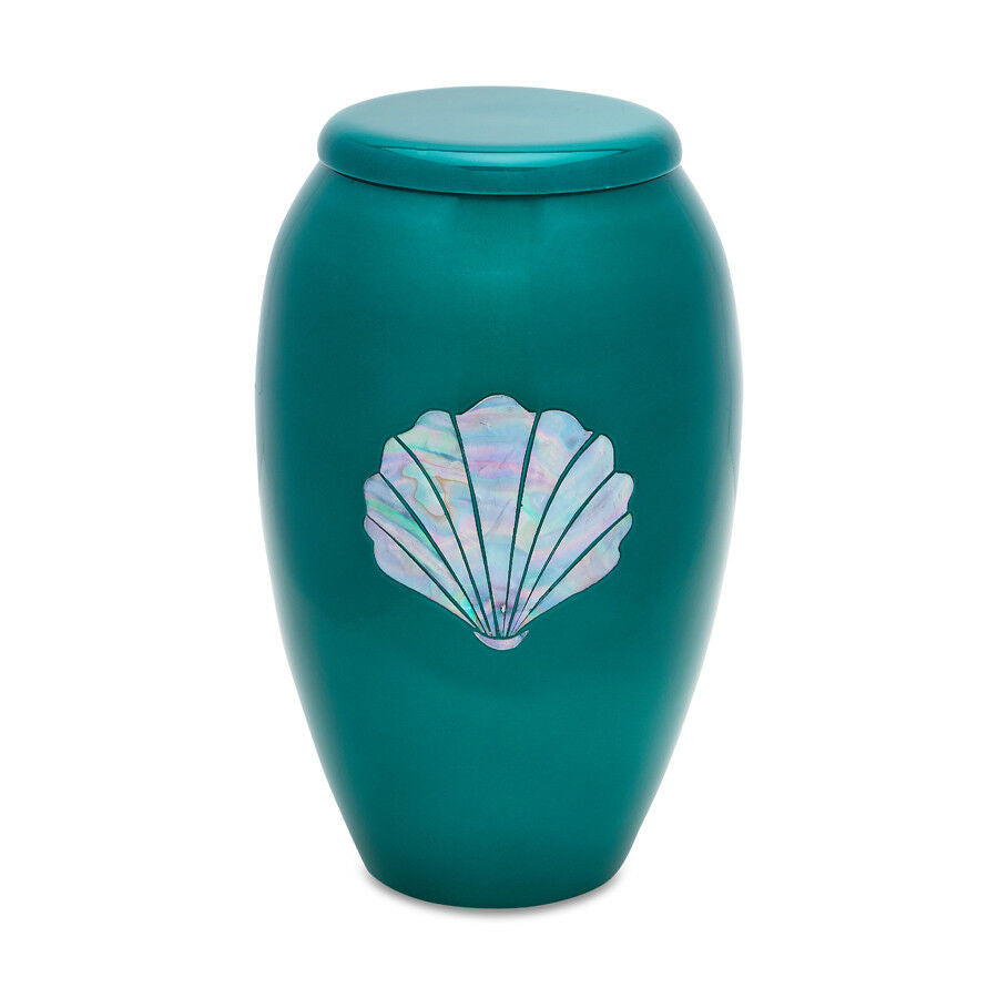 Large/Adult 210 Cubic Inches Aluminum/Mother of Pearl Seashell Cremation Urn