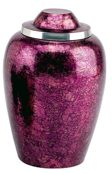 Small 43 Cubic Ins Burgundy Alloy Funeral Cremation Urn for Ashes w/Velvet Pouch
