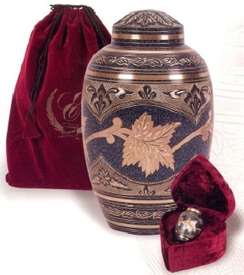 Set of Adult (202 cubic inch) & Keepsake (3 inch) Brass Funeral Cremation Urns