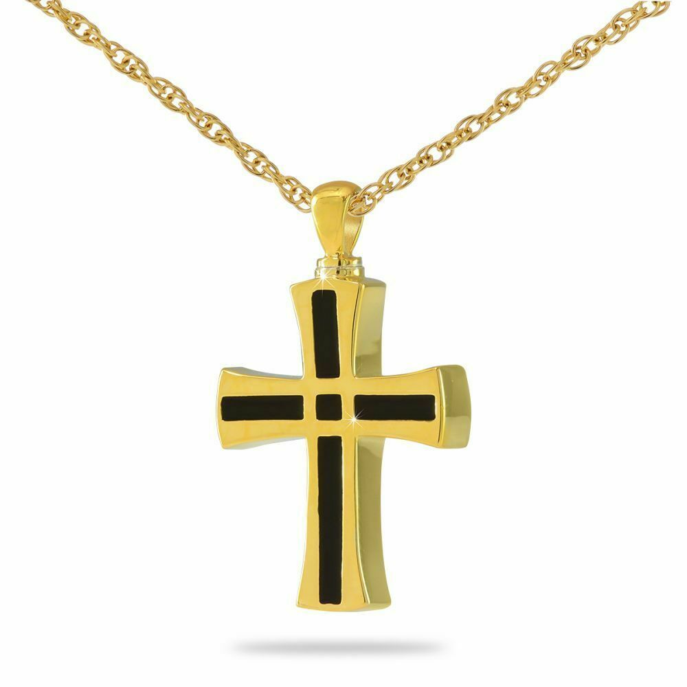 18K Solid Gold Men's Cross Chain Link Pendant/Necklace Cremation Urn for Ashes