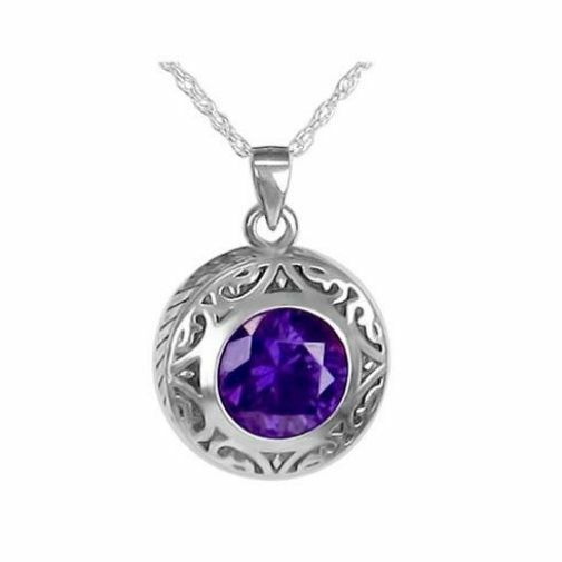 Sterling Silver Purple Stone Pendant/Necklace Funeral Cremation Urn for Ashes