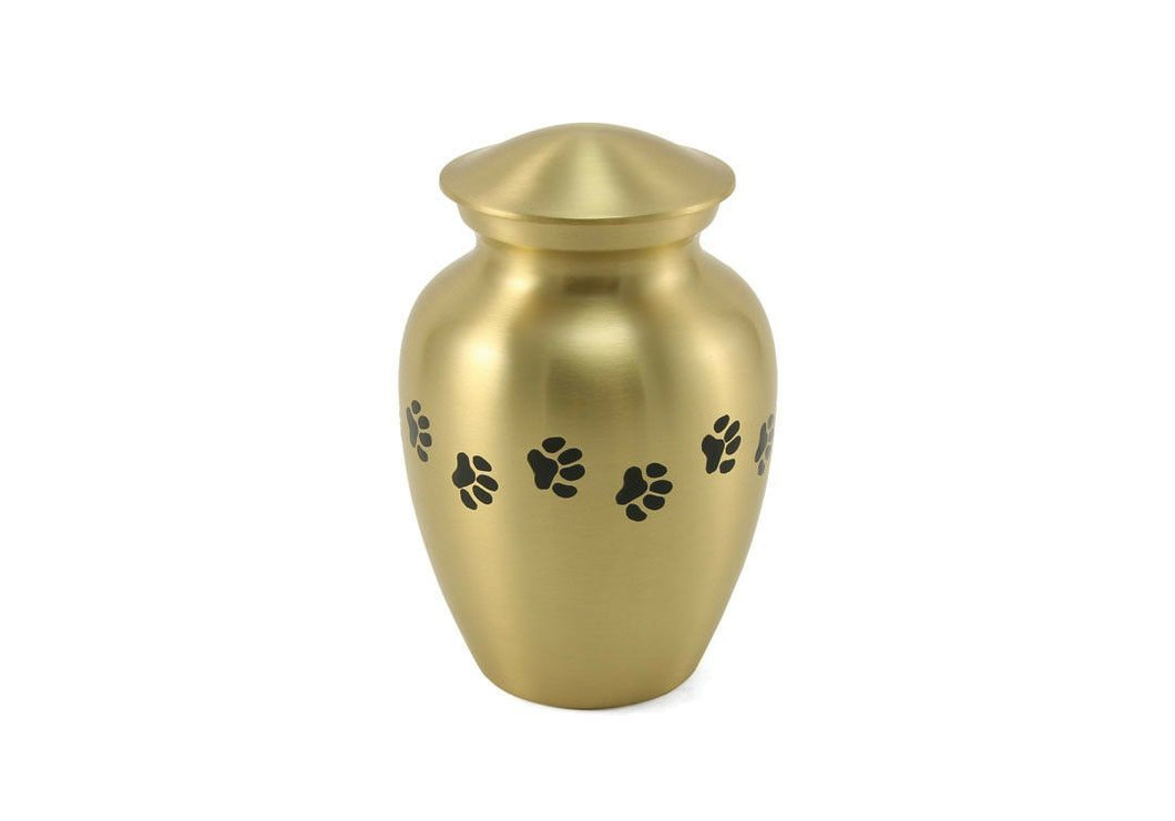 Large/Adult Gold Brass Paw Print Cremation Urn, 195 cubic inches