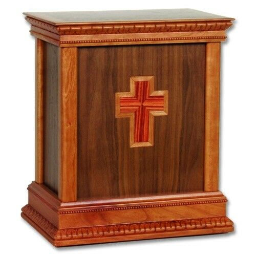 Large/Adult 225 Cubic Inch Walnut Cross Handcrafted Wood Funeral Cremation Urn