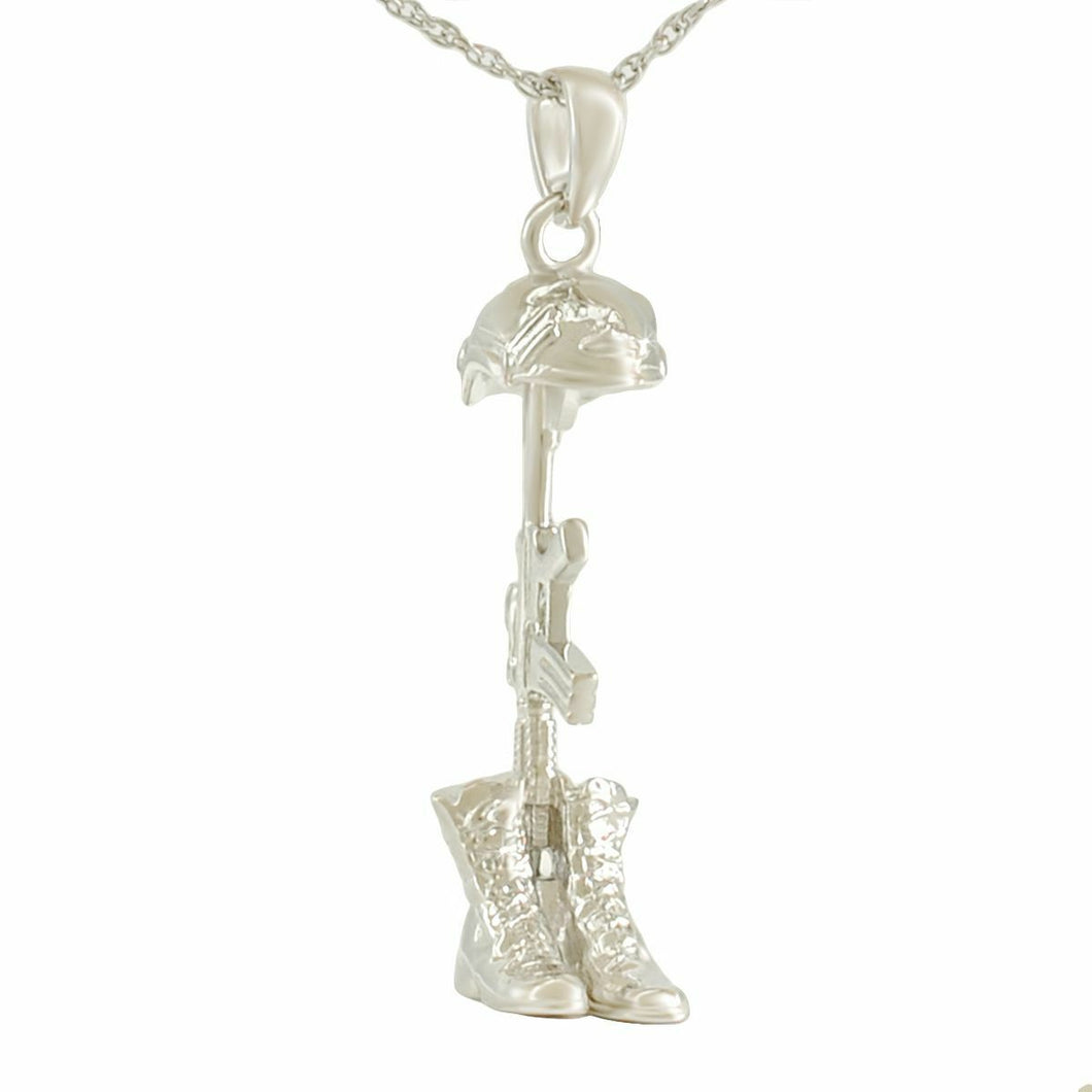 Sterling Silver Helmet, Gun & Boots Pendant/Necklace Cremation Urn for Ashes