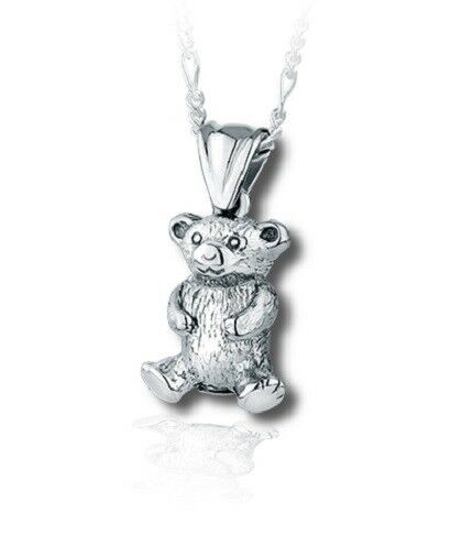 Sterling Silver Teddy Bear Funeral Cremation Urn Pendant for Ashes w/Chain