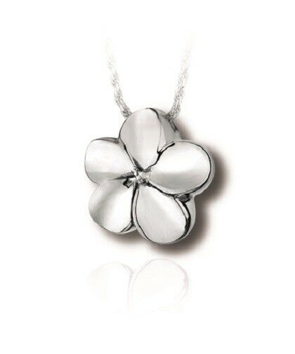 Sterling Silver Plumeria Funeral Cremation Urn Pendant for Ashes w/Chain