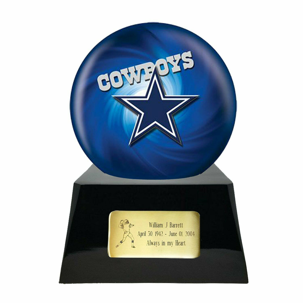 Large/Adult 200 Cubic Inch Dallas Cowboys Metal Ball on Cremation Urn Base