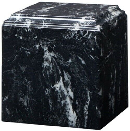 Large/Adult 280 Cubic Inch Black Marlin Cultured Marble Cube Cremation Urn