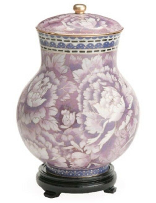 Small/Keepsake Cloisonne 40 Cubic Inches Purple Floral Funeral Cremation Urn