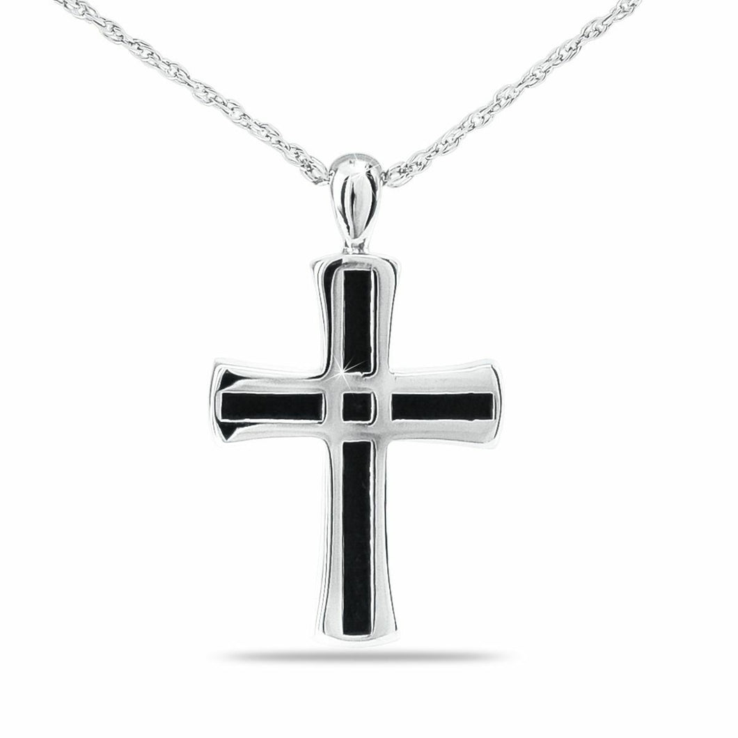 Sterling Silver Men's Cross Chain Link Pendant Funeral Cremation Urn w/necklace