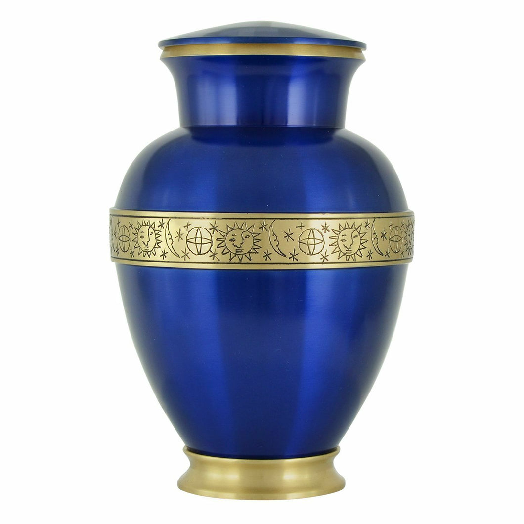 Large/Adult 220 Cubic Inches Blue Brass Funeral Cremation Urn for Ashes