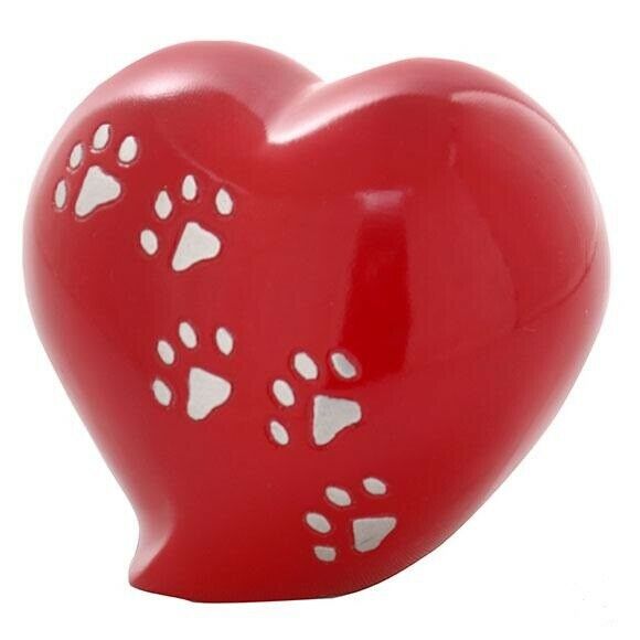 Small/Keepsake 5 Cubic Inch Red Heart Paw Pet Funeral Cremation Urn for Ashes