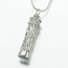 Load image into Gallery viewer, Antique Sterling Silver Filigree Cylinder Jewelry Pendant Funeral Cremation Urn
