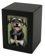 Load image into Gallery viewer, Small/Keepsake Black Wood  Funeral Cremation Urn with photo, 40 Cubic Inches
