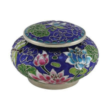Load image into Gallery viewer, Small/Keepsake Filigree Cloisonne Lily Dragonfly Keepsake Funeral Cremation Urn
