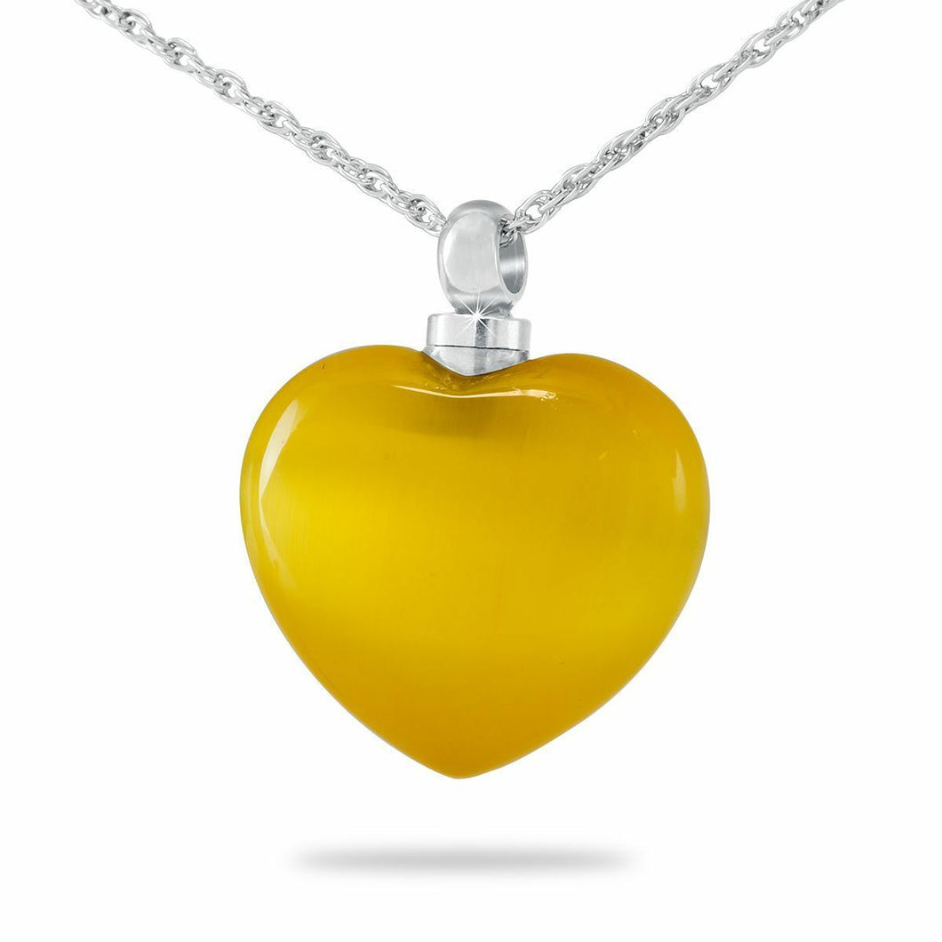 Gold Glass Heart Pendant/Necklace Funeral Cremation Urn for Ashes