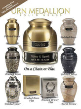 Load image into Gallery viewer, Personalized Polished Brass Name-Plate Medallion for 6&quot;/7&quot; Size Cremation Urns
