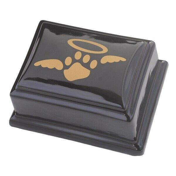 Large 103 Cubic Inch Black Halo Paw Ceramic Funeral Cremation Urn