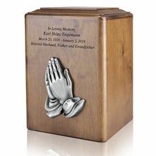 Load image into Gallery viewer, Large/Adult 250 Cubic Inches Praying Hands Wood Funeral Cremation Urn for Ashes
